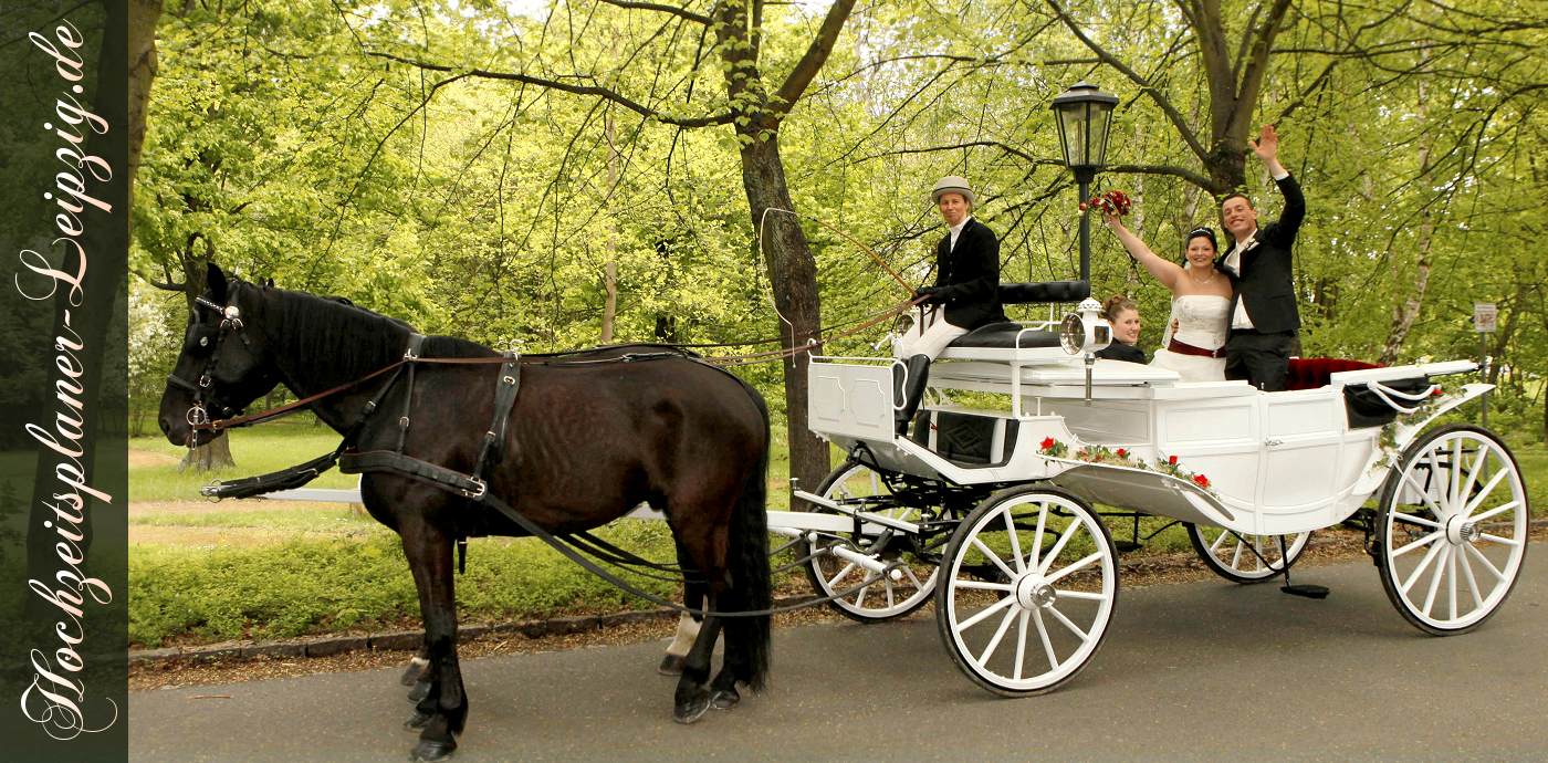 Weiße Pferdekutsche zur Hochzeit in Machern